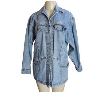 Vintage 90s Woman's Levis Longer Denim Jean Jacket Made in USA, SZ Medium